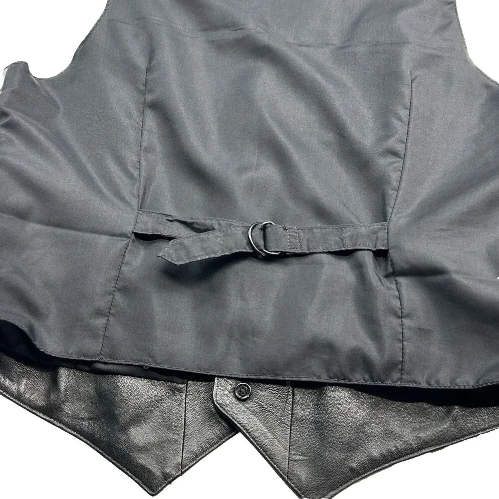 Wilsons Leather Vest Men's M Black Pockets Cinch Biker Motorcycle Y2K 90s - Picture 5 of 8